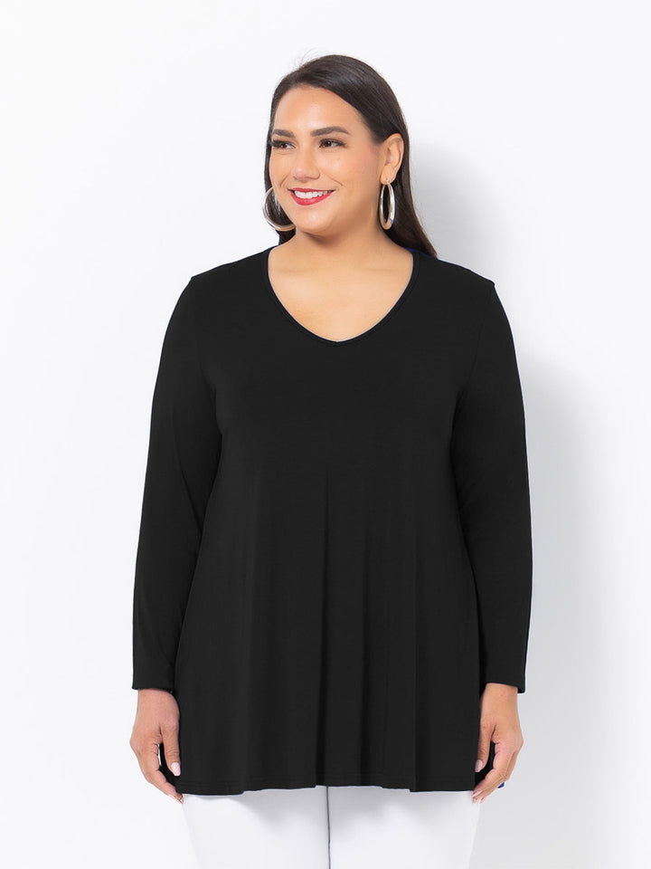 1049VE V Neck  Bamboo Swing Top