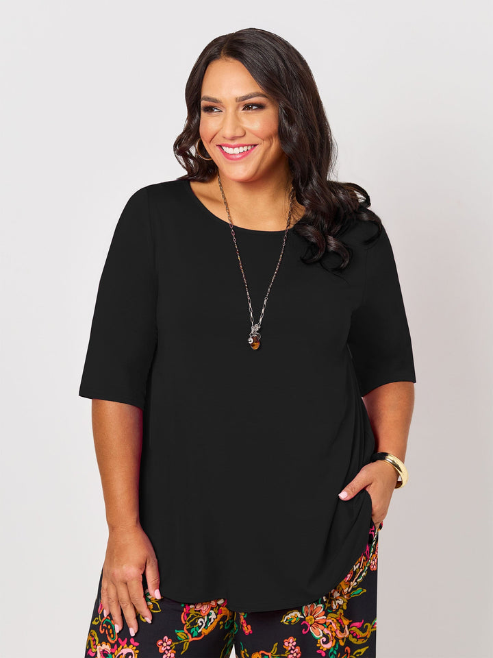 Basic 3/4 Sleeve Plain Tee - Black
