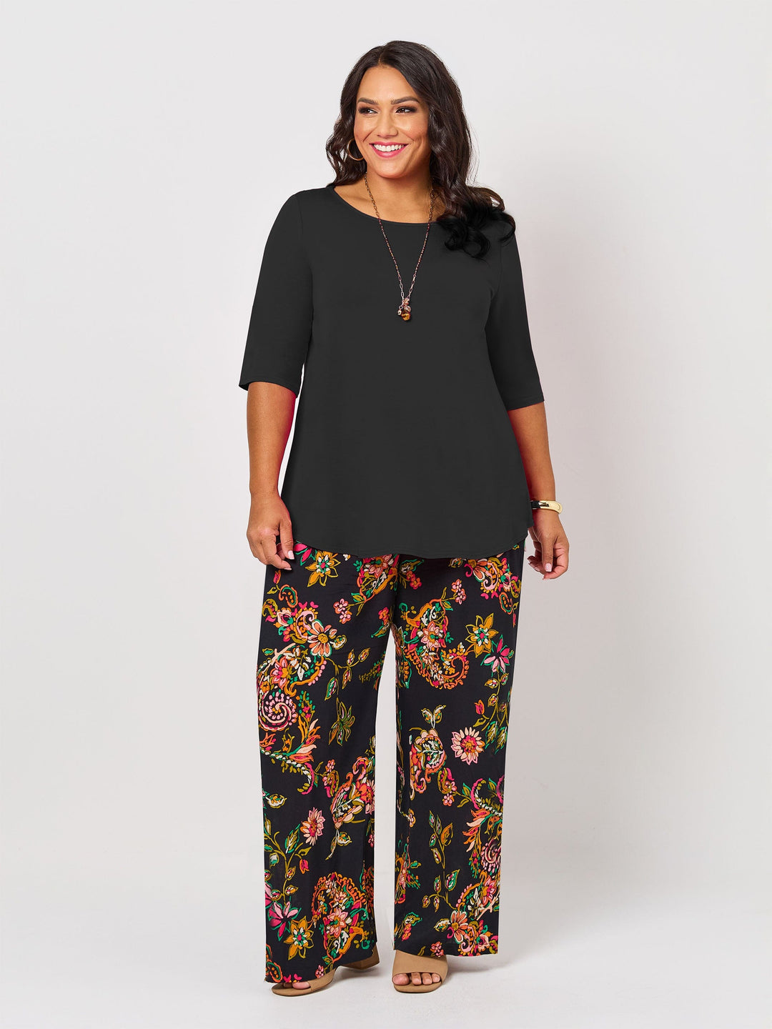 Basic 3/4 Sleeve Plain Tee - Black