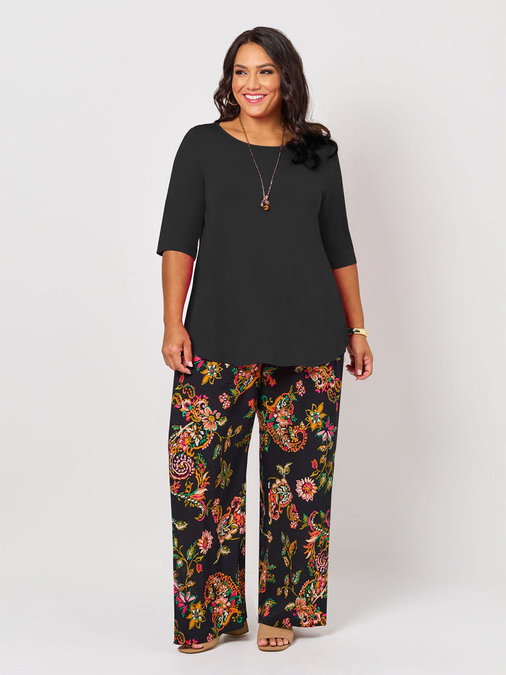 Basic 3/4 Sleeve Plain Tee - Black