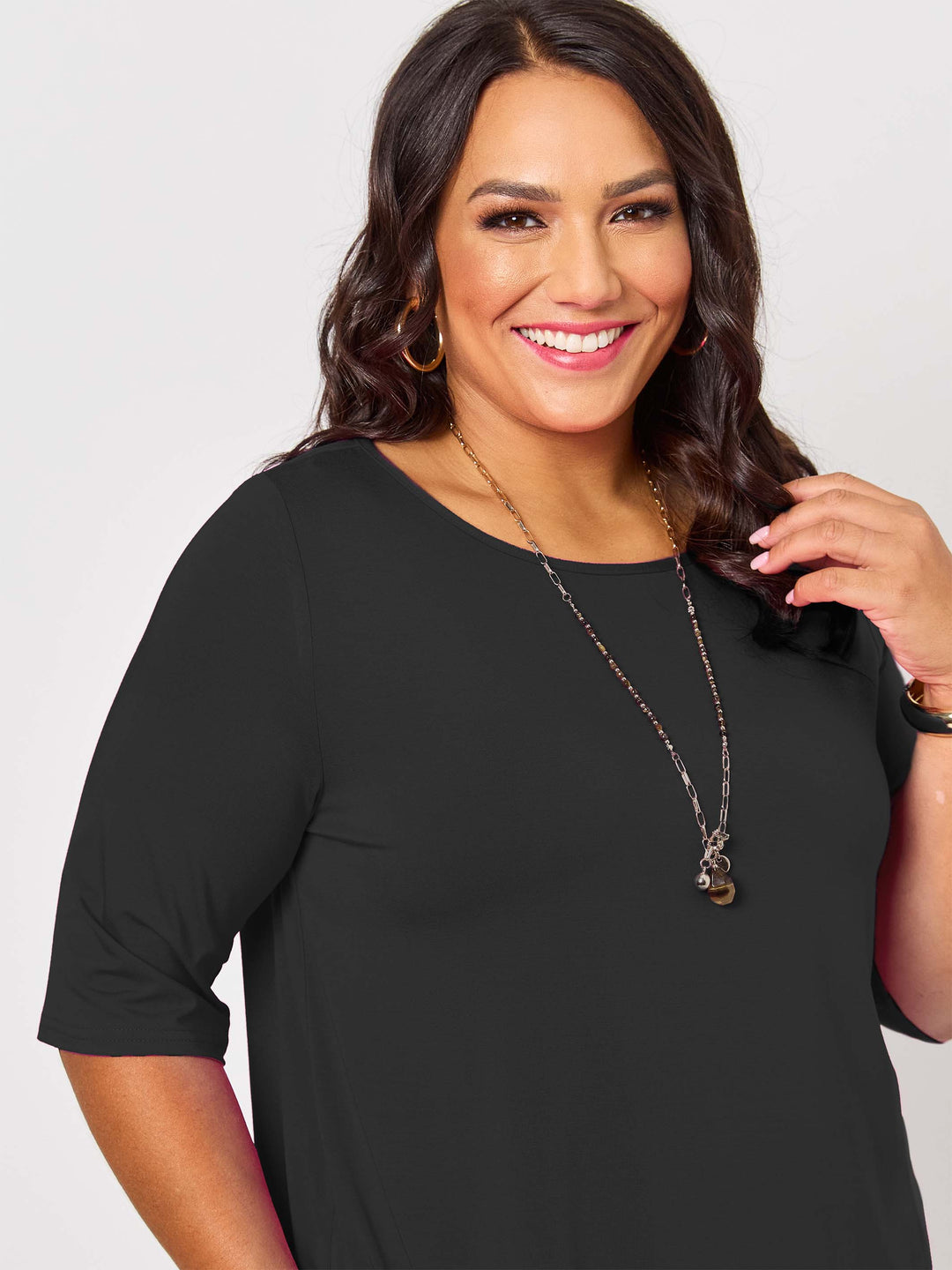 Basic 3/4 Sleeve Plain Tee - Black