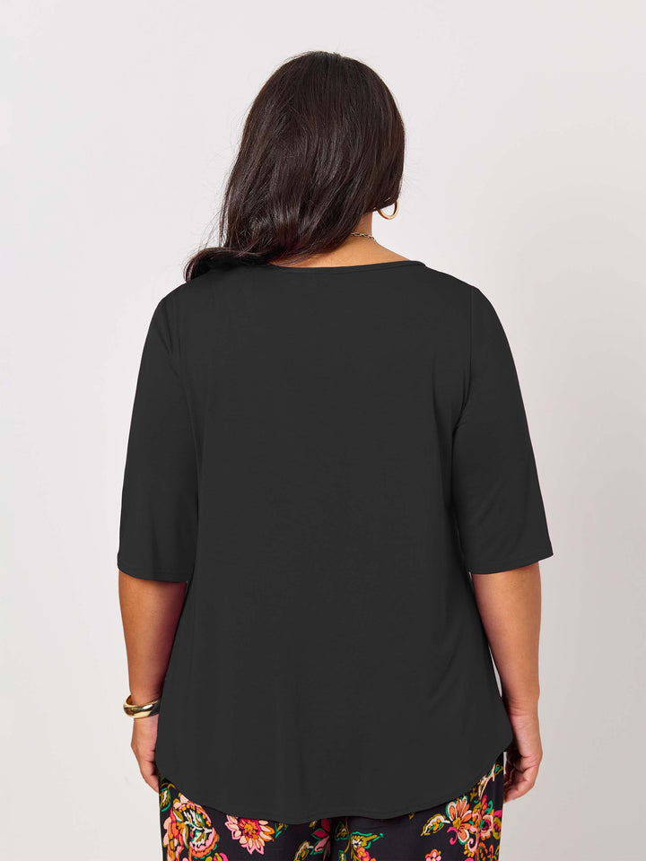 Basic 3/4 Sleeve Plain Tee - Black