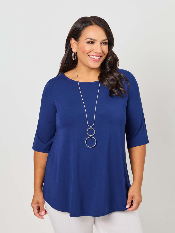 Basic 3/4 Sleeve Plain Tee - Navy