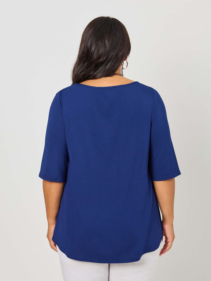 Basic 3/4 Sleeve Plain Tee - Navy