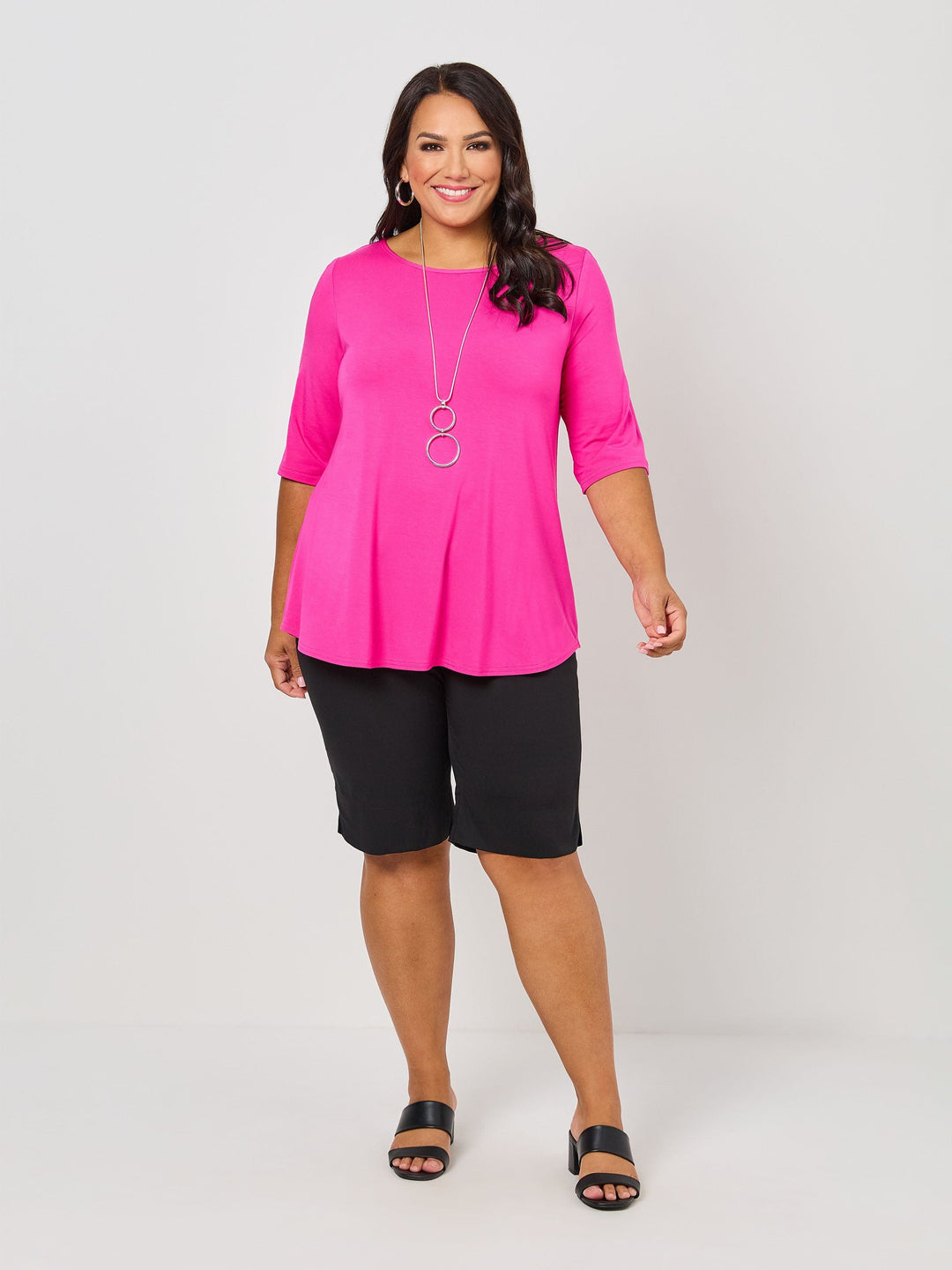 Pink Basic Plus 1101 Basic 3/4 Sleeve Plain Tee - Pink – Swish Fashion