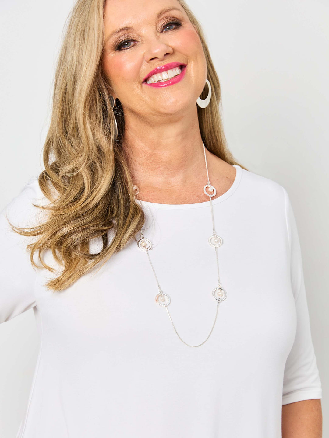 Basic 3/4 Sleeve Plain Tee - White