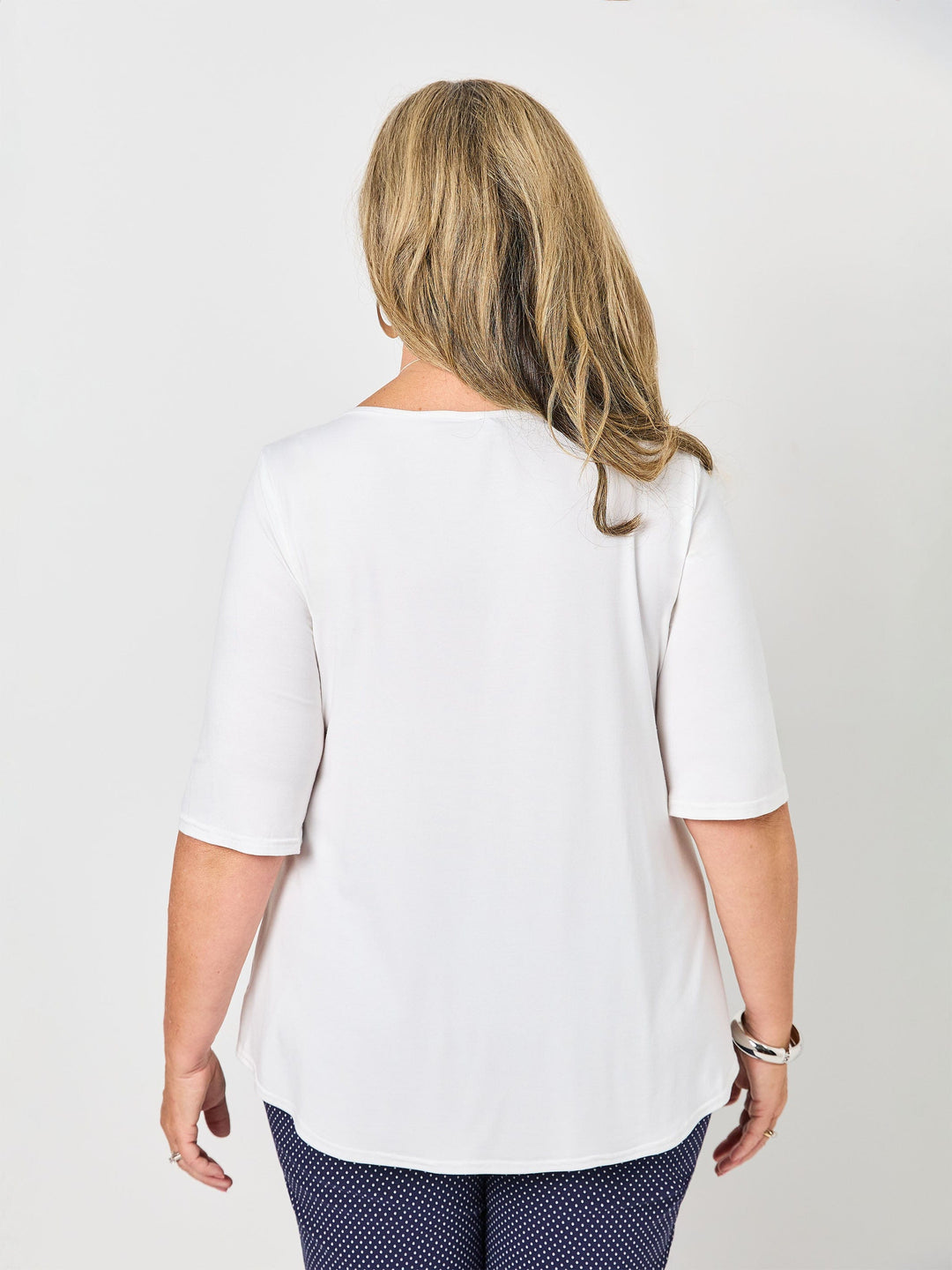 Basic 3/4 Sleeve Plain Tee - White
