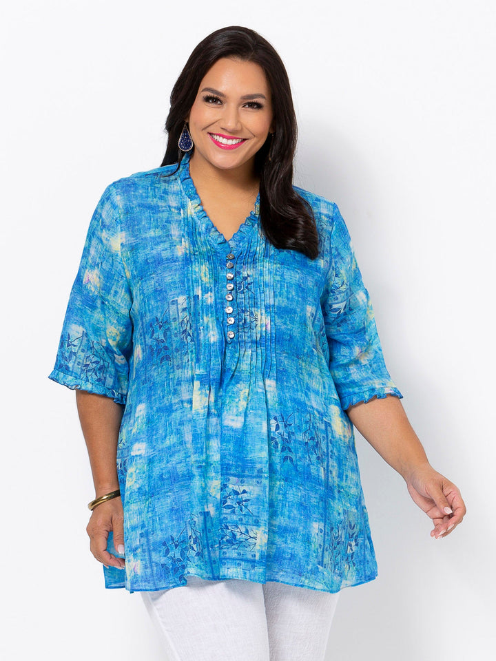 Blue Abstract Tuck Top