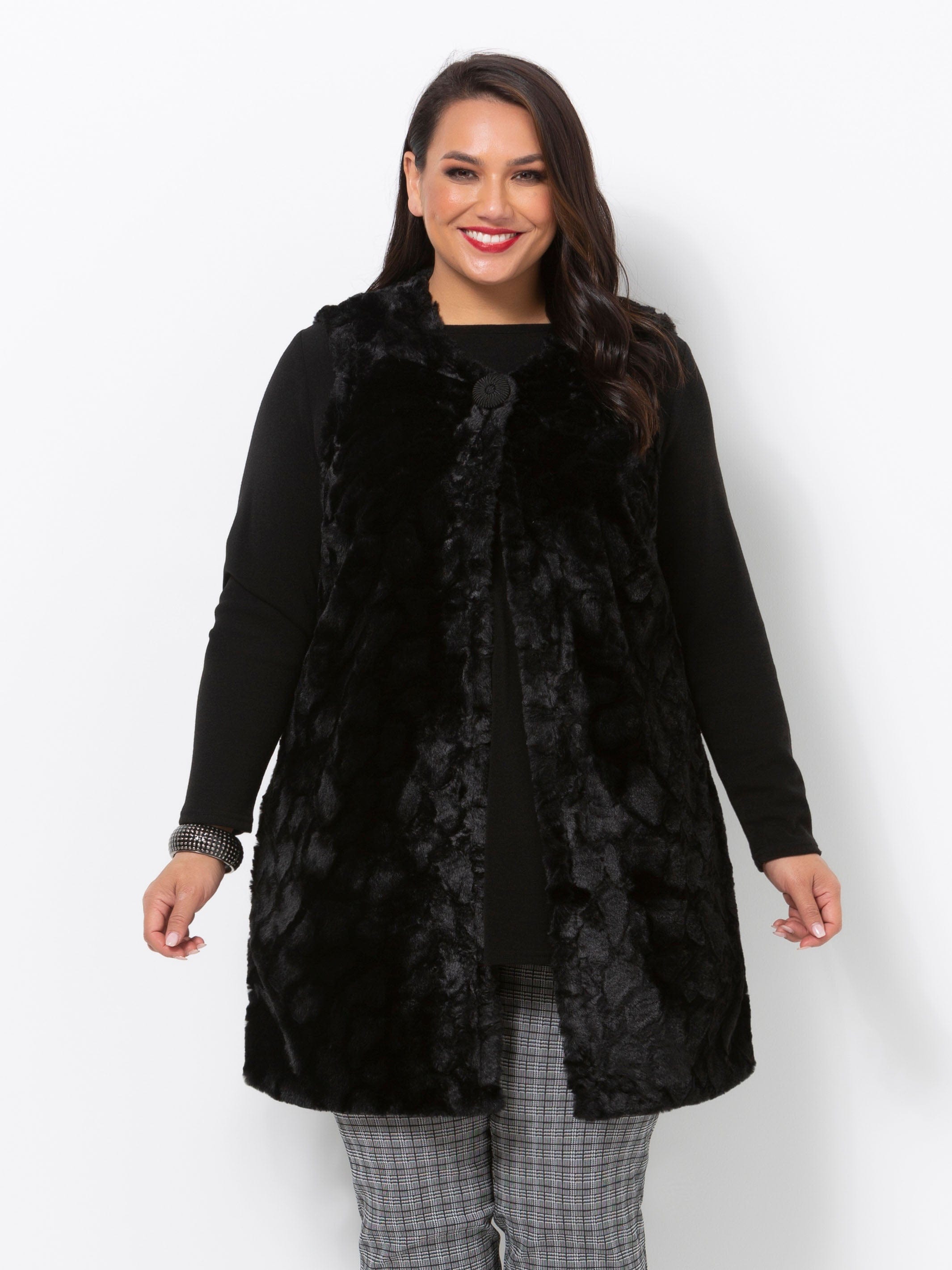 Black fashion fur vest plus size