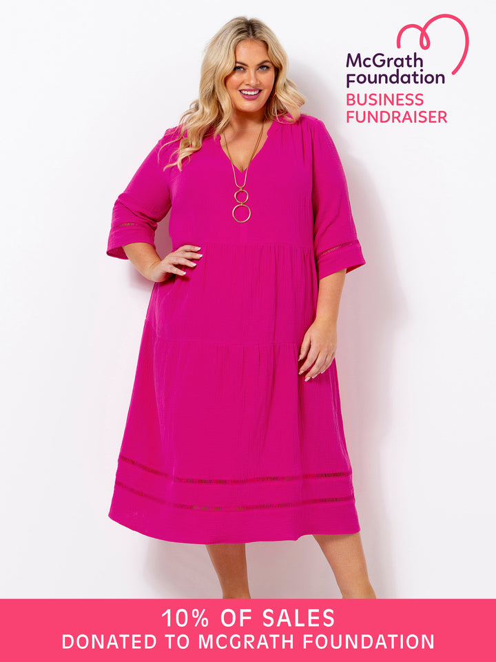 Hot Pink Crinkle Cotton Dress