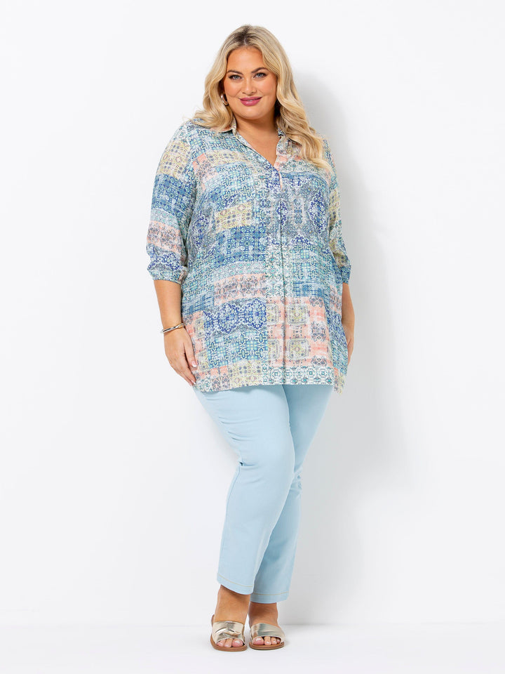 Blue Alma Collar Top