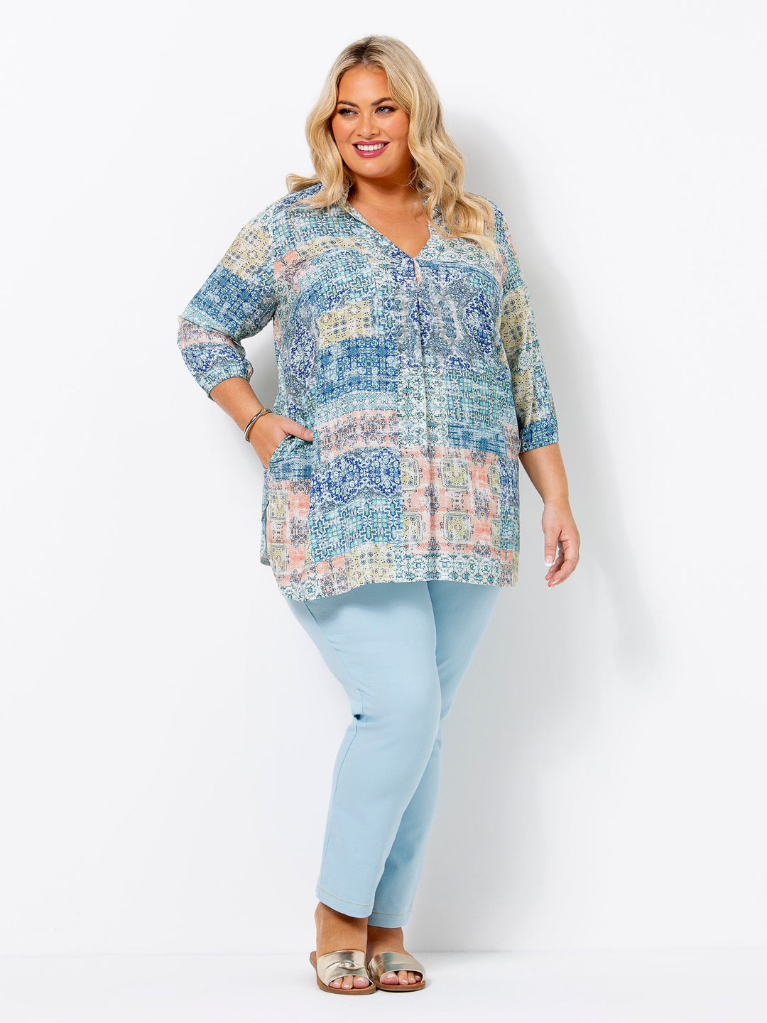 Blue Alma Collar Top