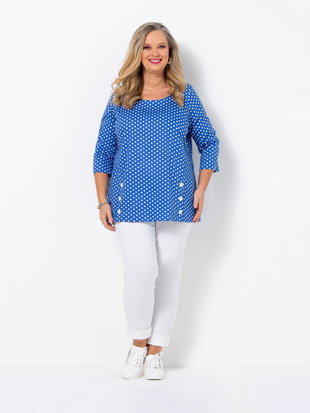 Iris Pique Spot Button Top