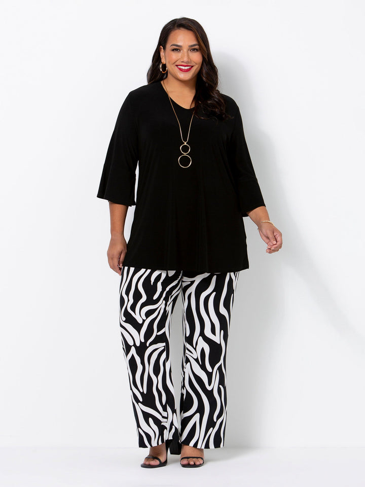 Black Frill Sleeve V-Neck Jersey Top