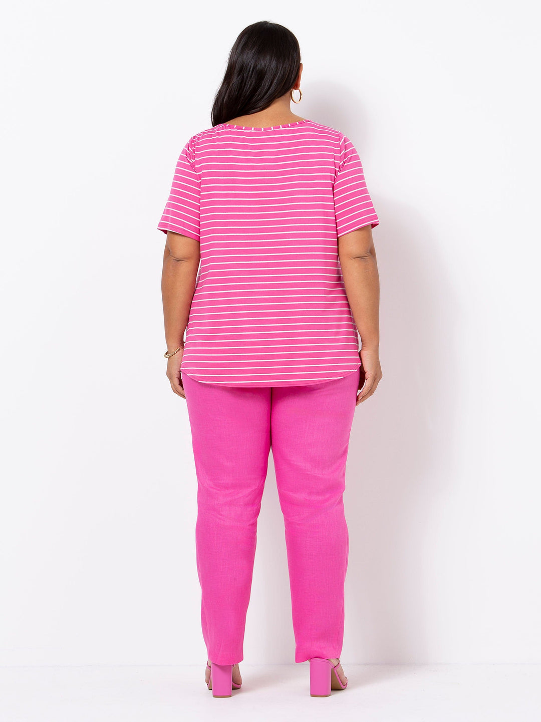 Pink Slim Leg Linen Pant