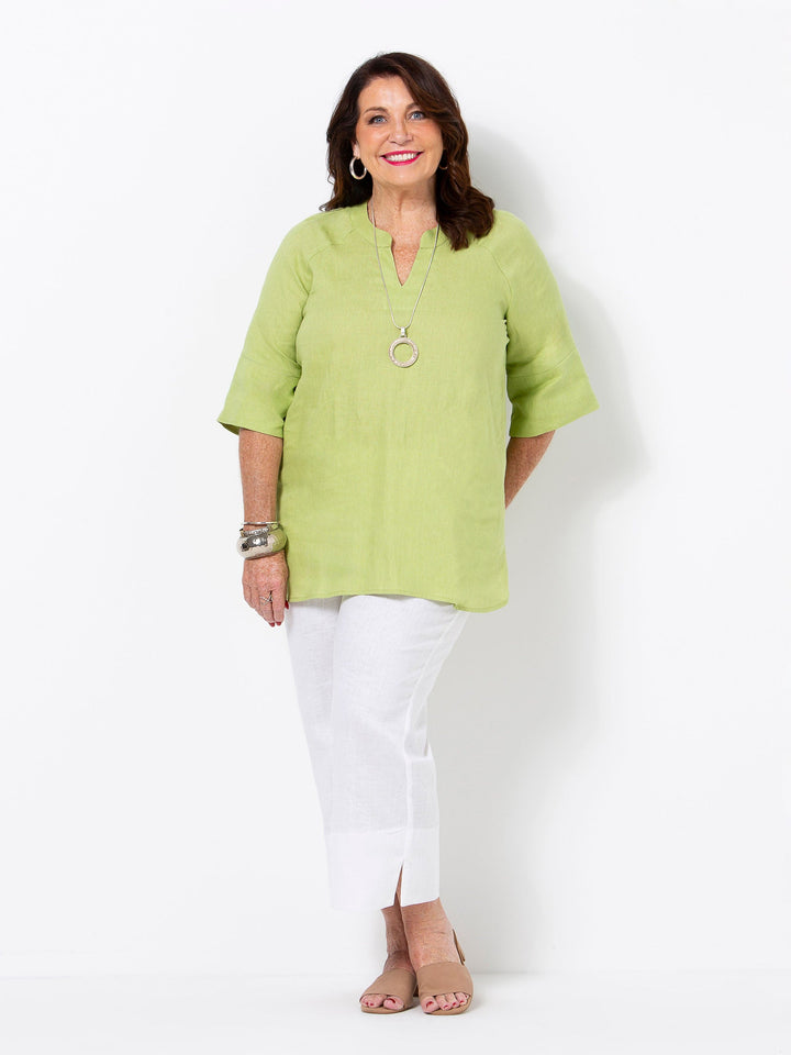 Pear Linen V Neck Band Top