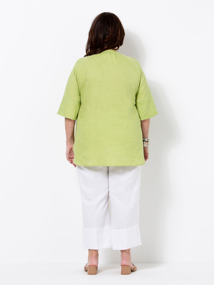 Pear Linen V Neck Band Top