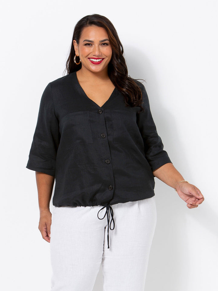 Black Havana Button Up Linen Top