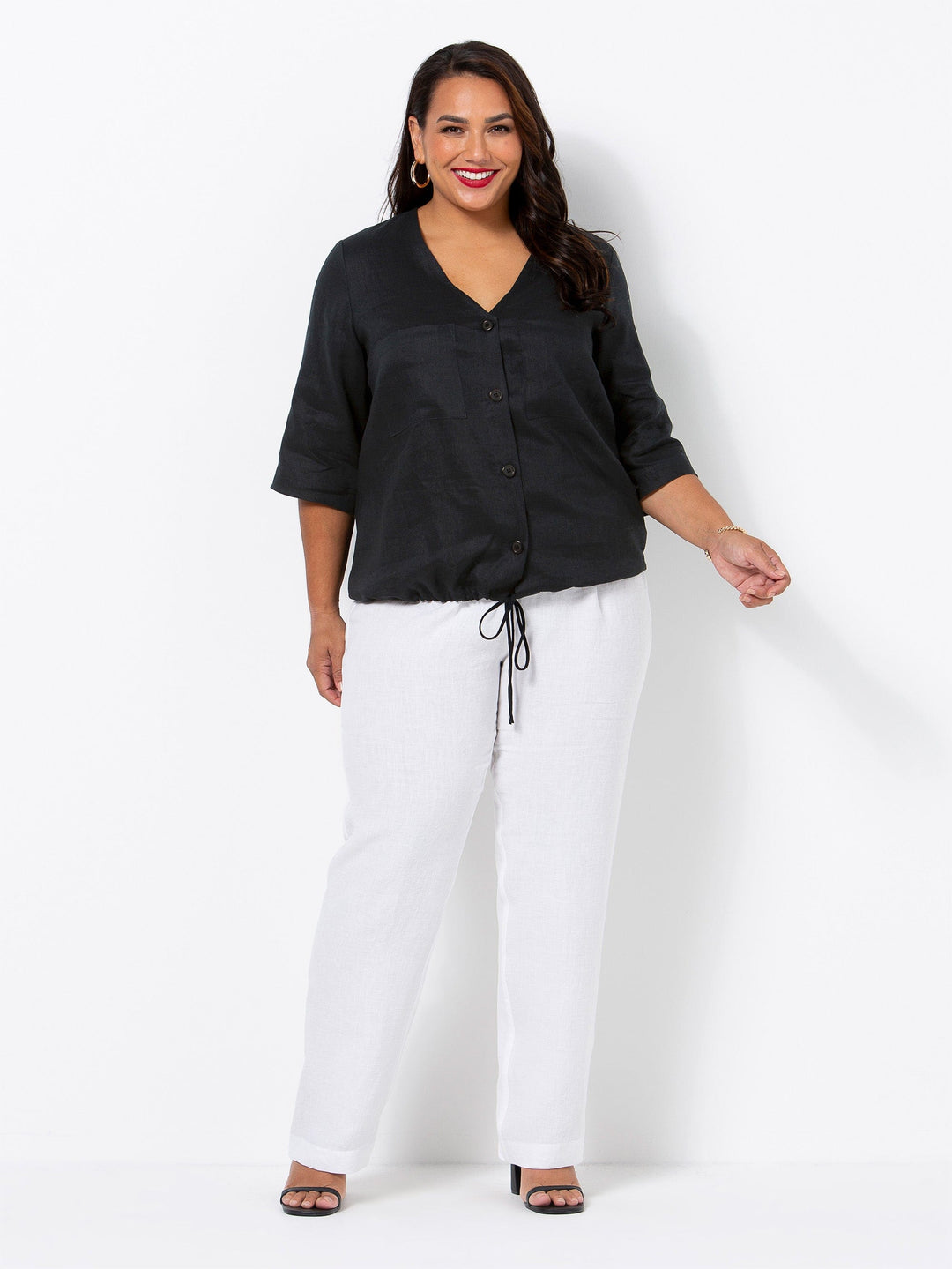 Black Havana Button Up Linen Top