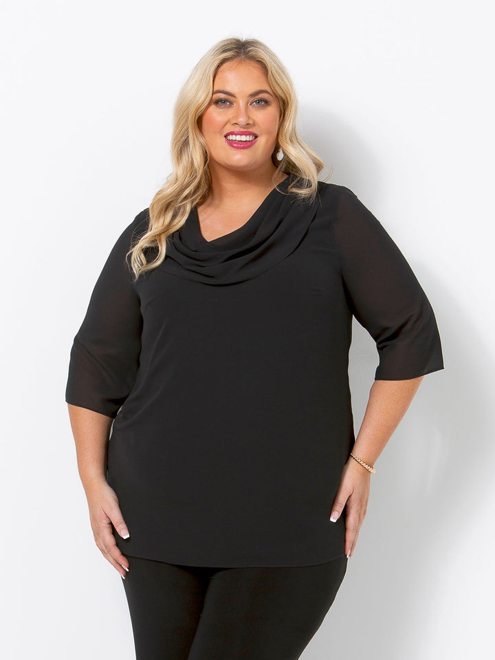 Black Georgette Cowl Evening Top