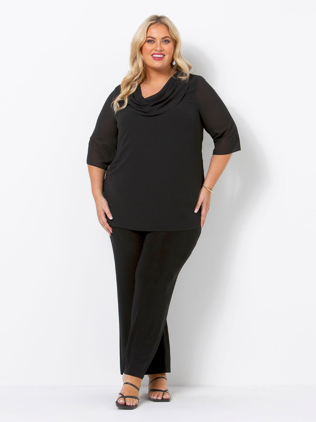 Black Georgette Cowl Evening Top