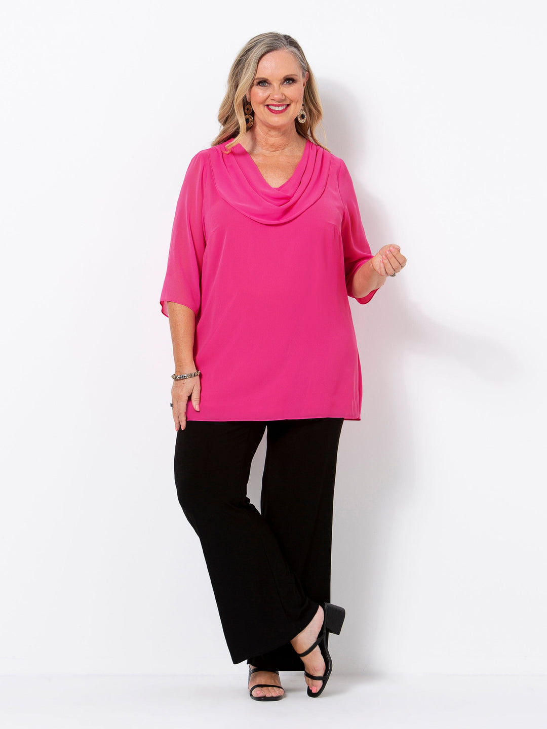 Hot Pink Georgette Cowl Top