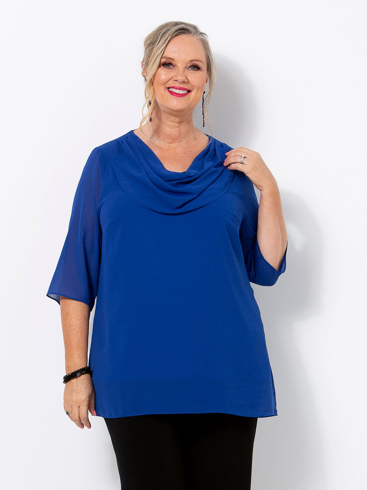 Cobalt Georgette Cowl Top