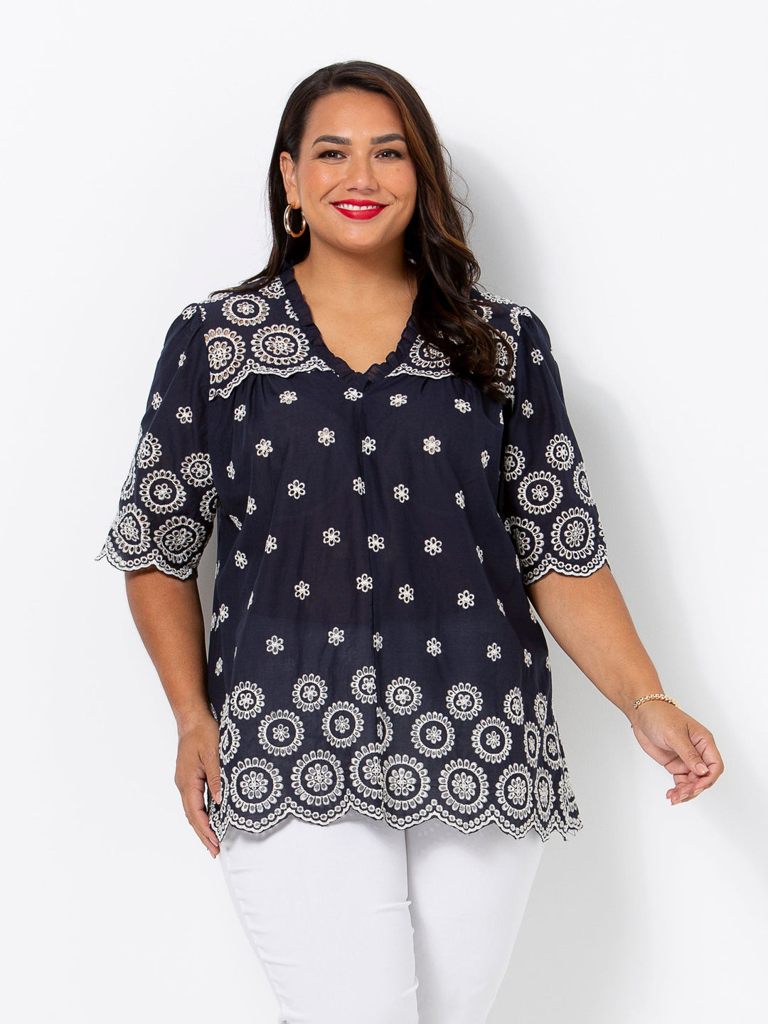 Navy Bloom Broderie Top