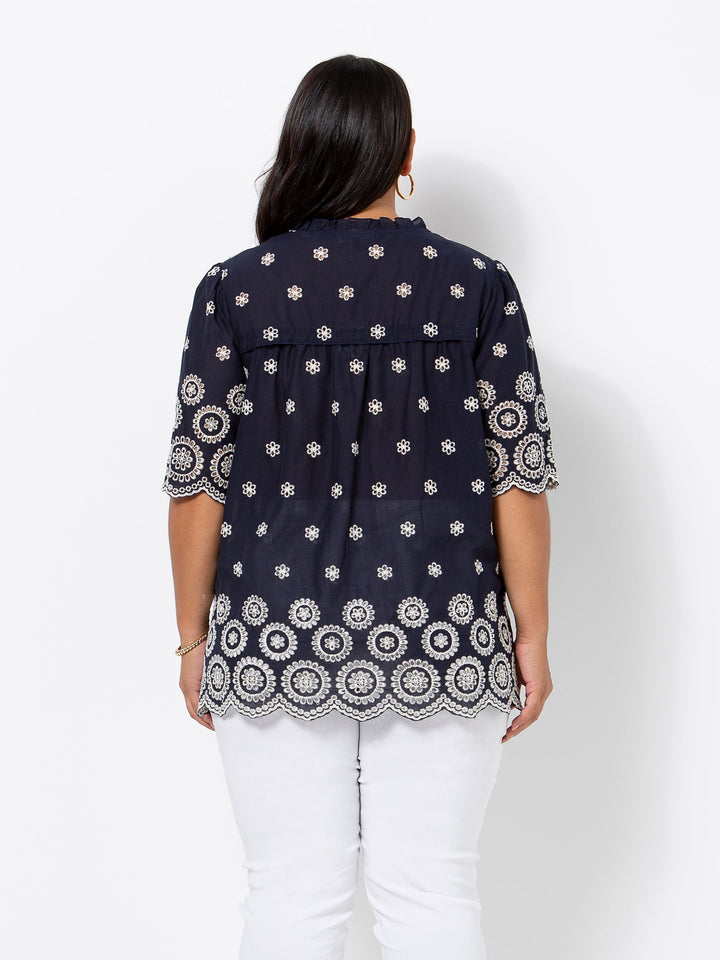 Navy Bloom Broderie Top