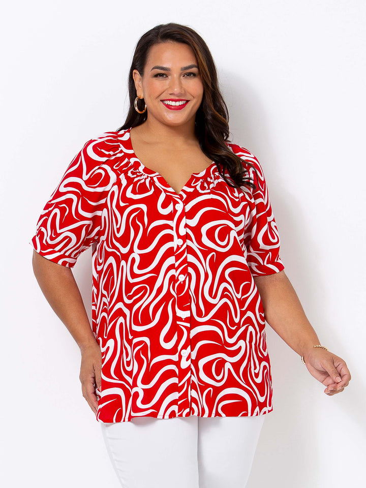 Red Squiggles Top