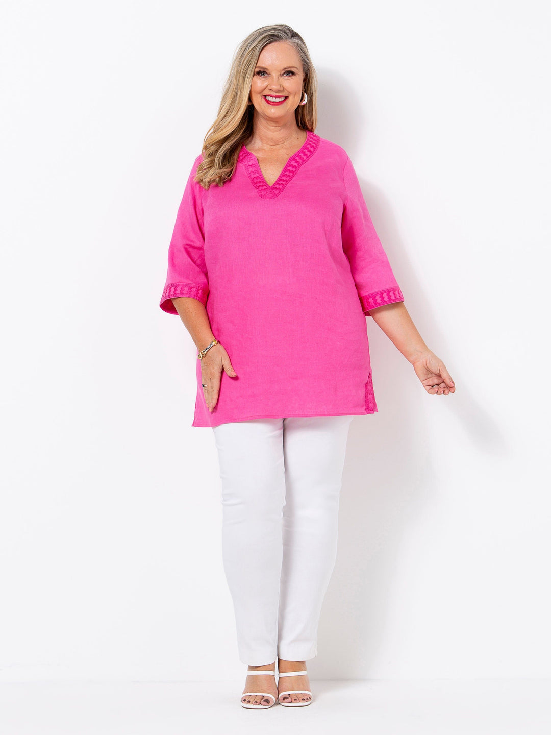 Pink Linen Embroidered Top