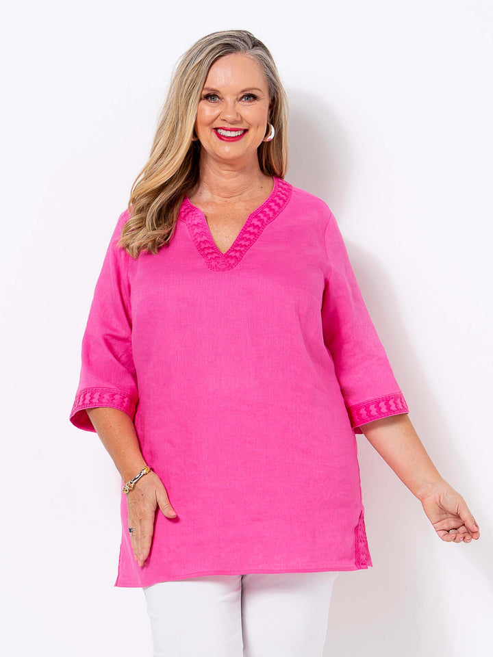 Pink Linen Embroidered Top