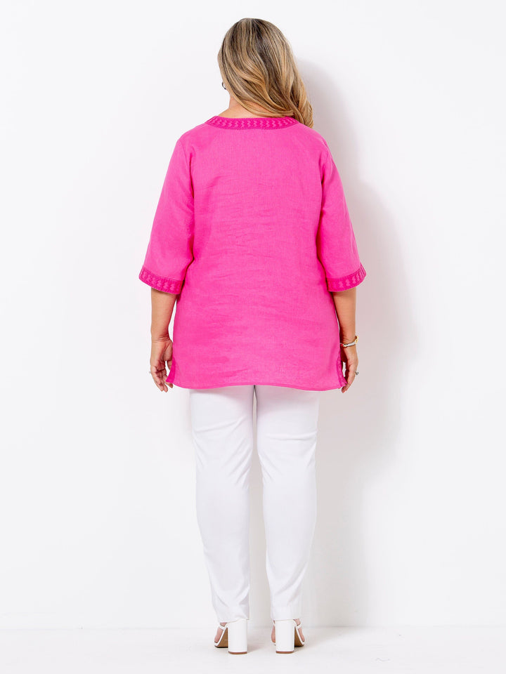 Pink Linen Embroidered Top