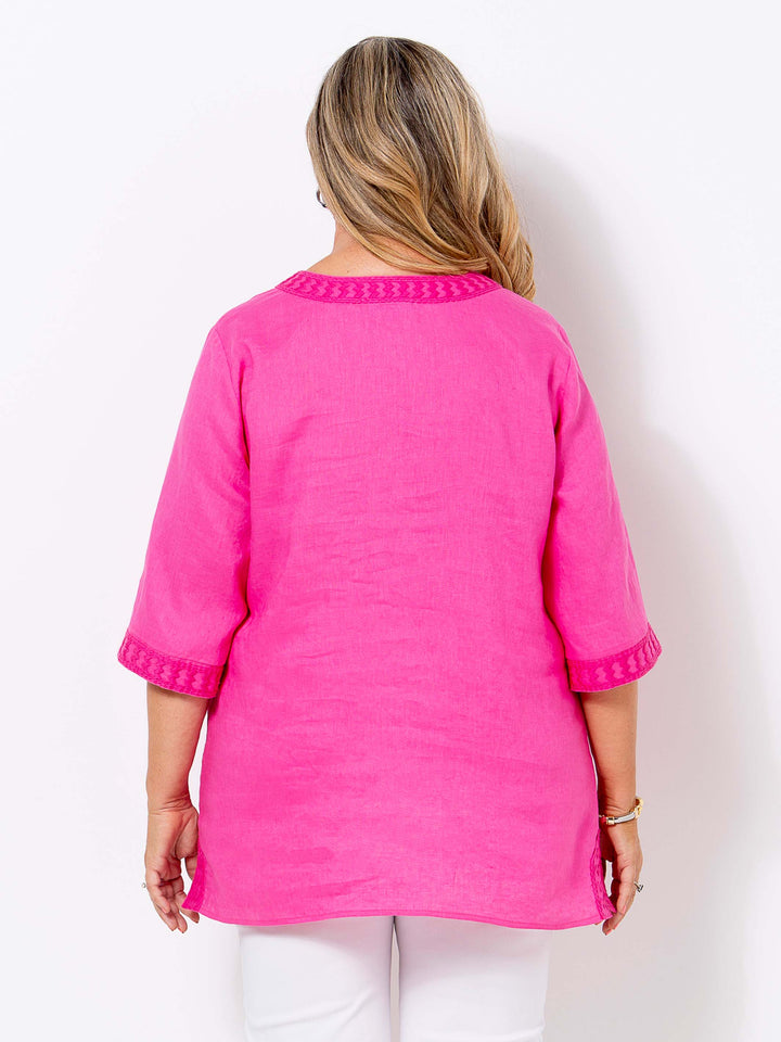 Pink Linen Embroidered Top