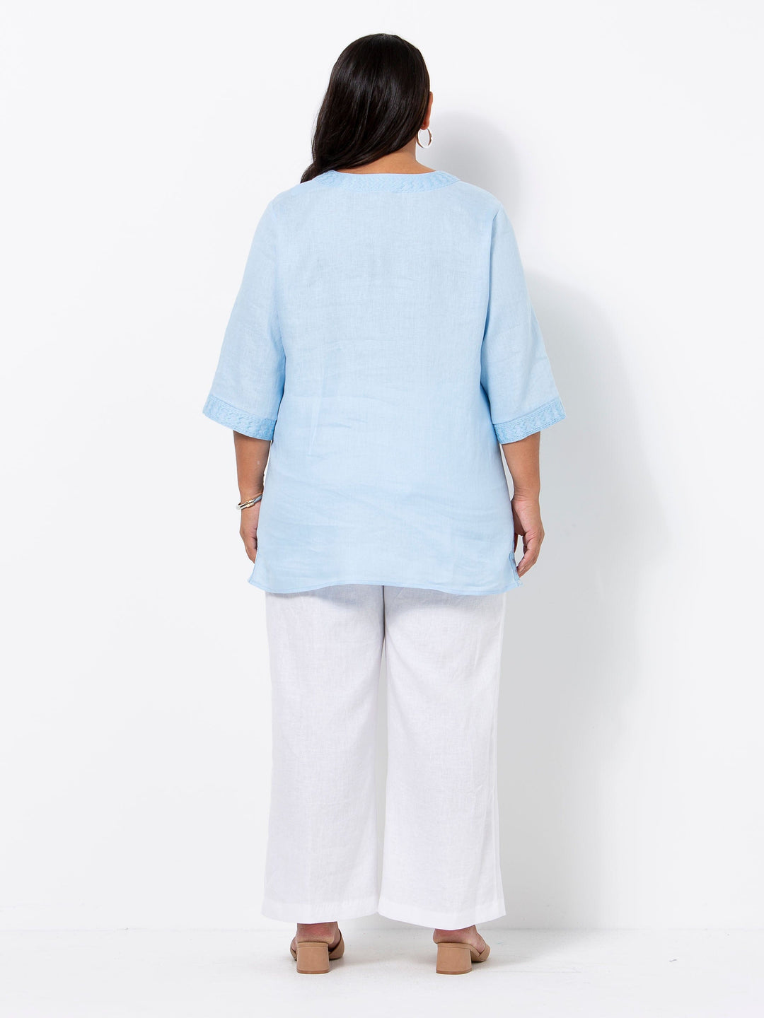 Blue Linen Embroidered Top