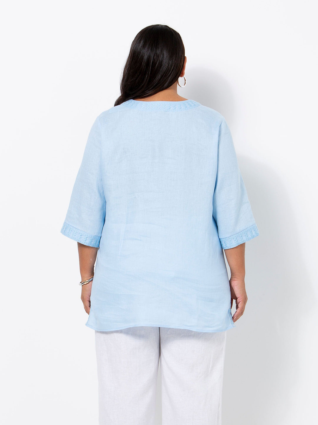 Blue Linen Embroidered Top