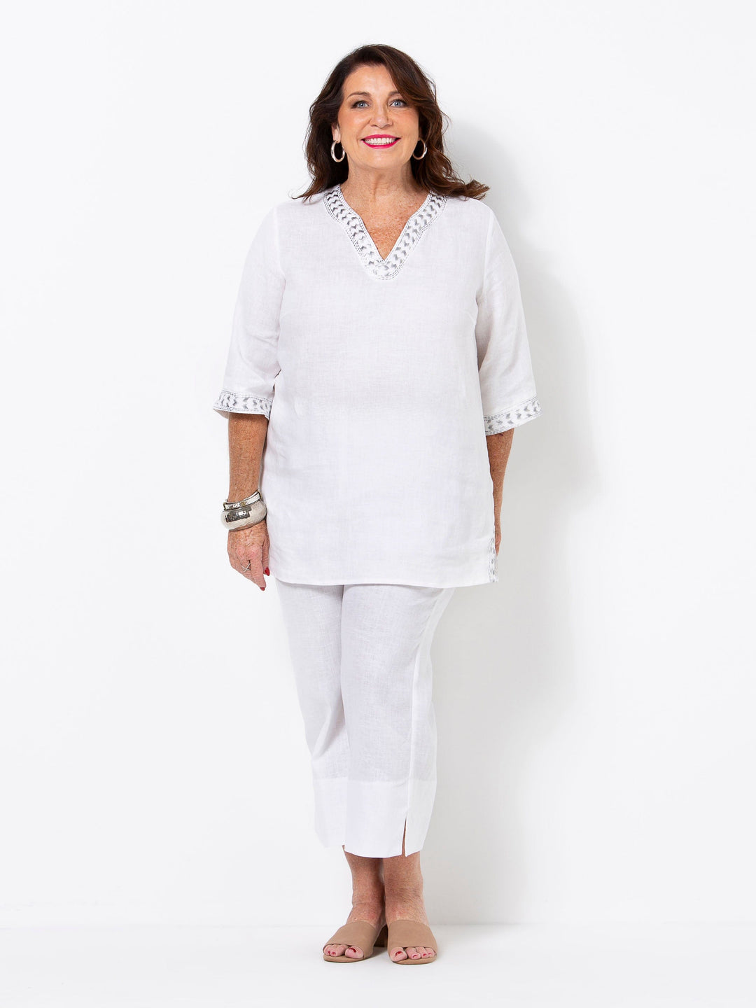 White Linen Embroidered Top