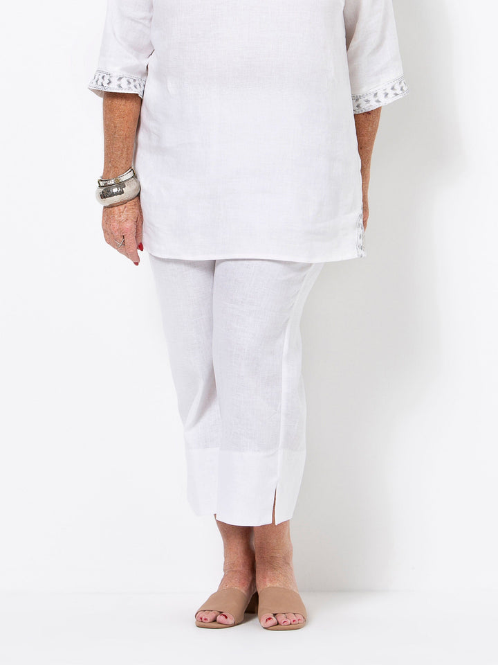 White Linen Embroidered Top