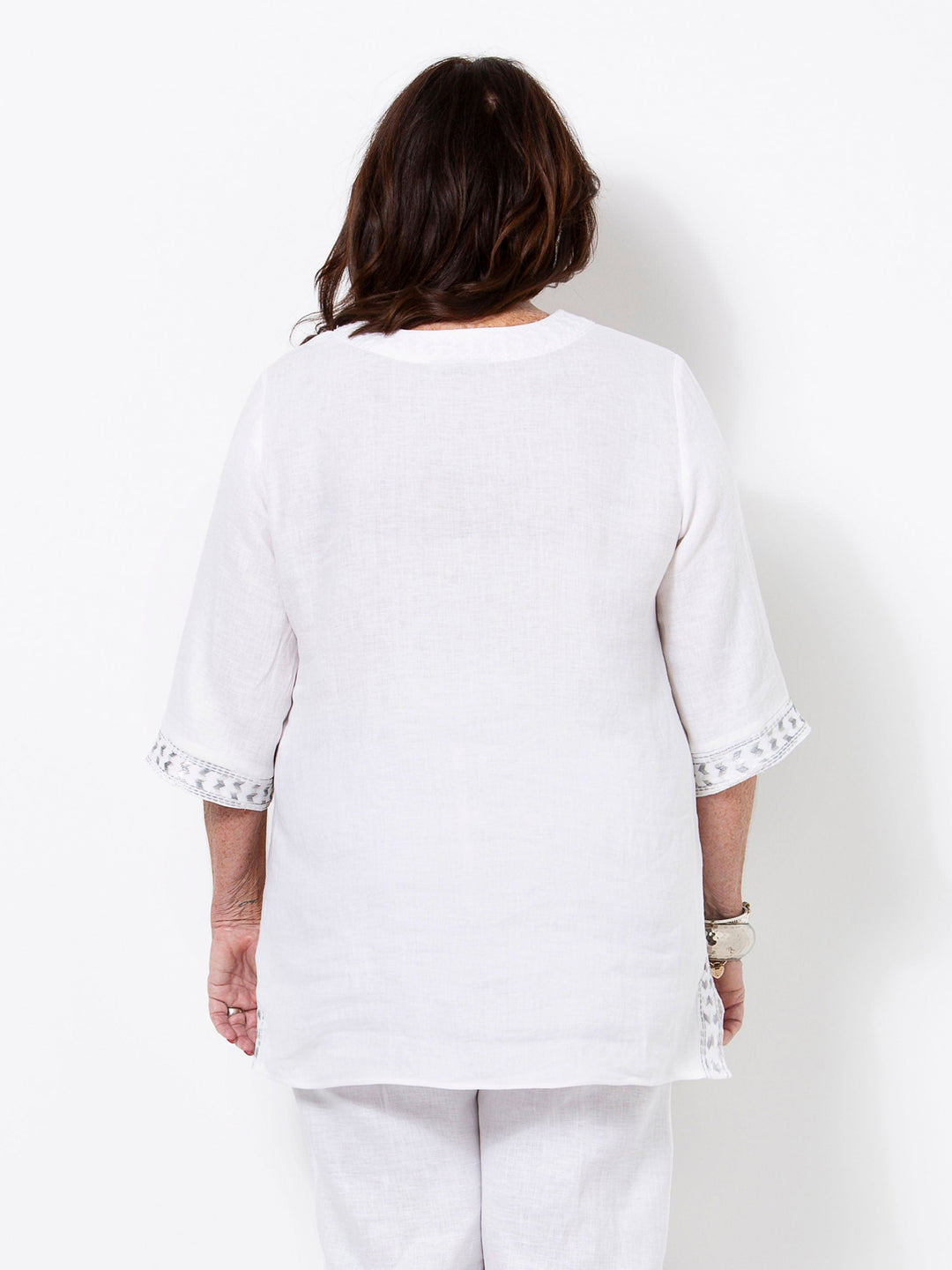 White Linen Embroidered Top