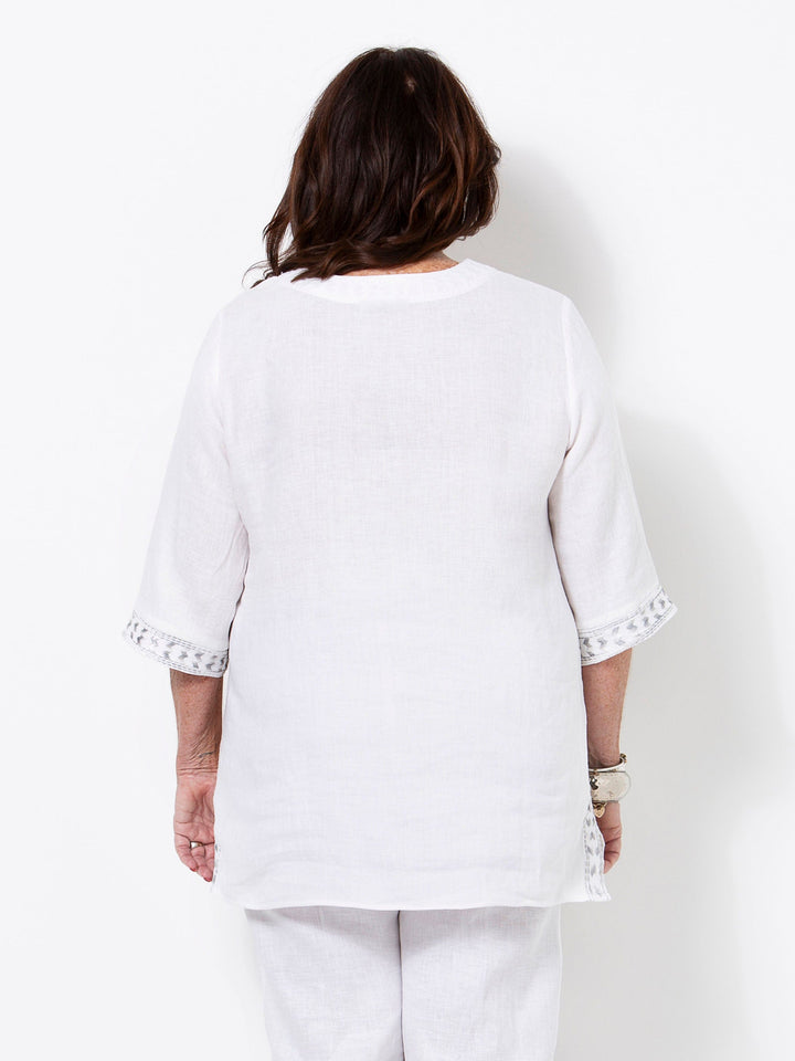 White Linen Embroidered Top