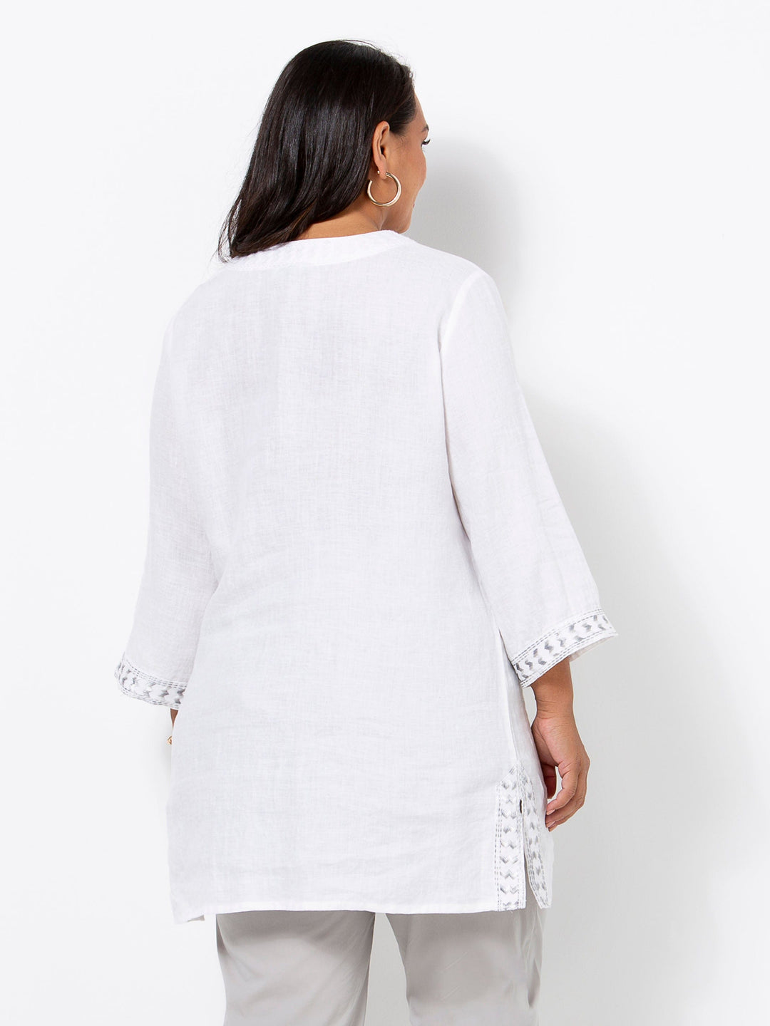 White Linen Embroidered Top