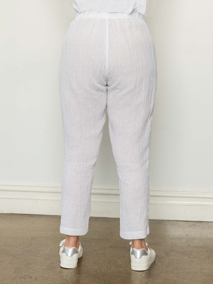 White Crinkle Linen Slim Pant