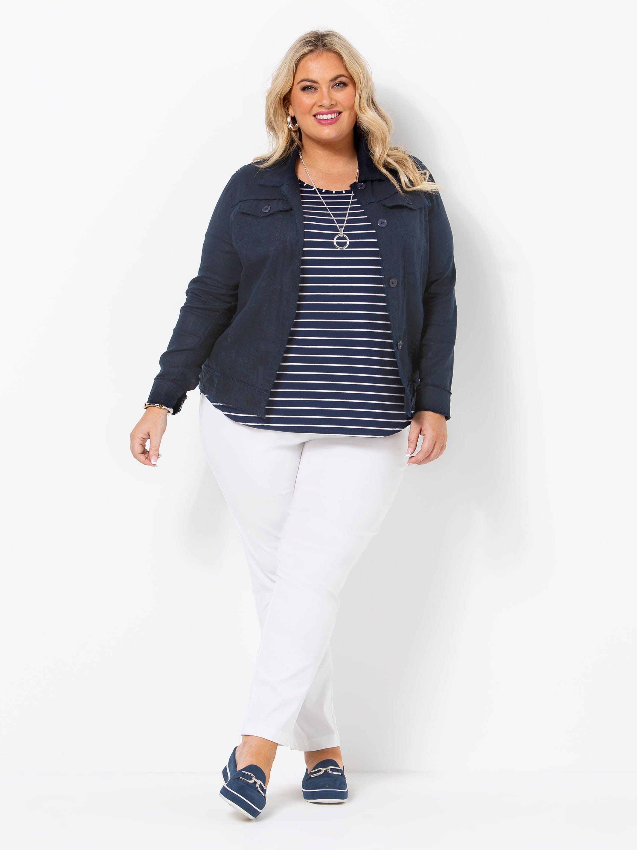 Navy Linen Jacket Swish Fashion