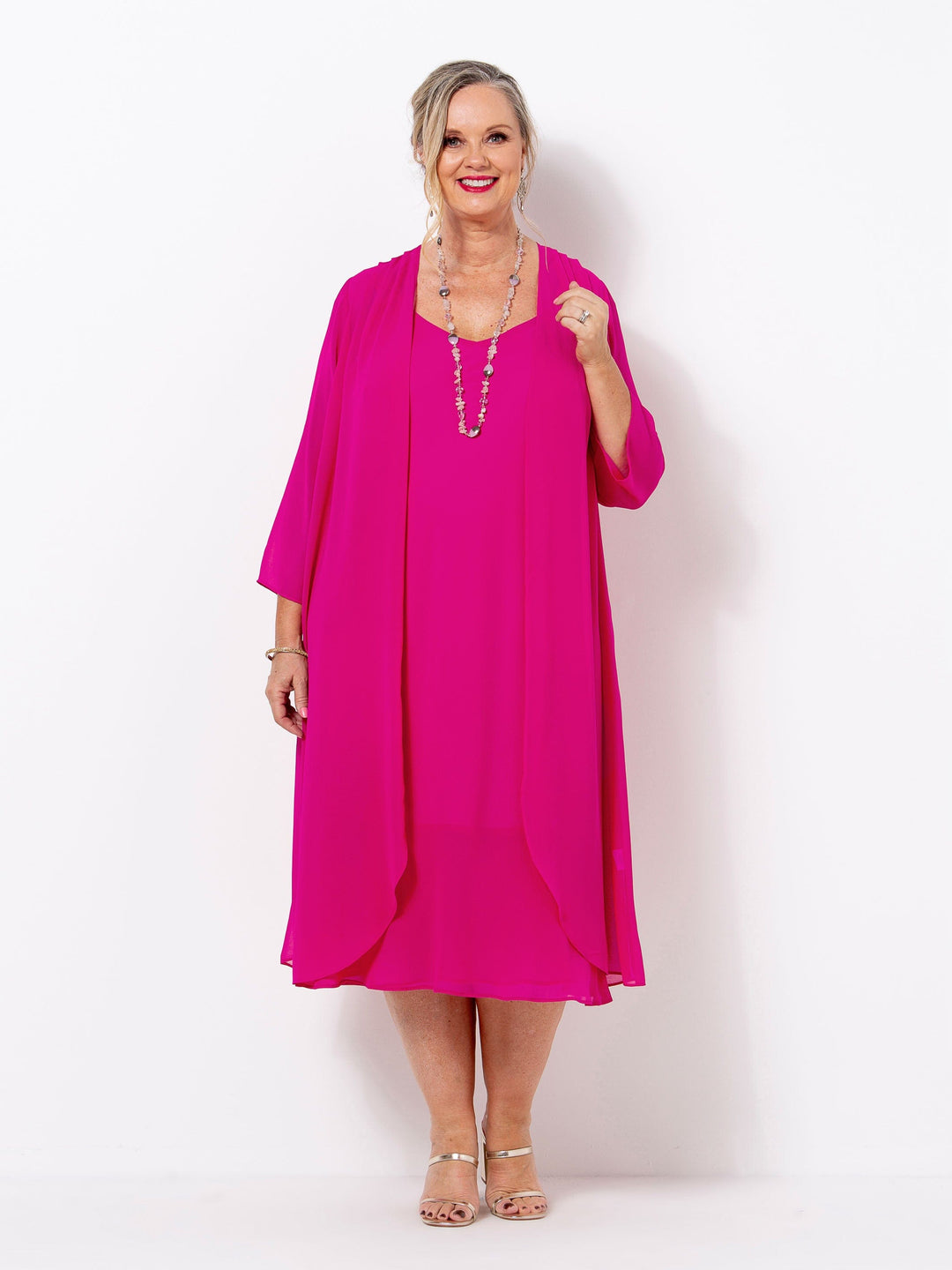 Hot Pink Georgette Long Jacket