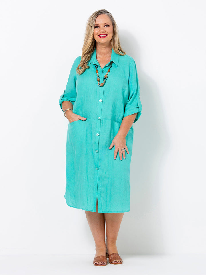 Florida Button Through Linen Dress