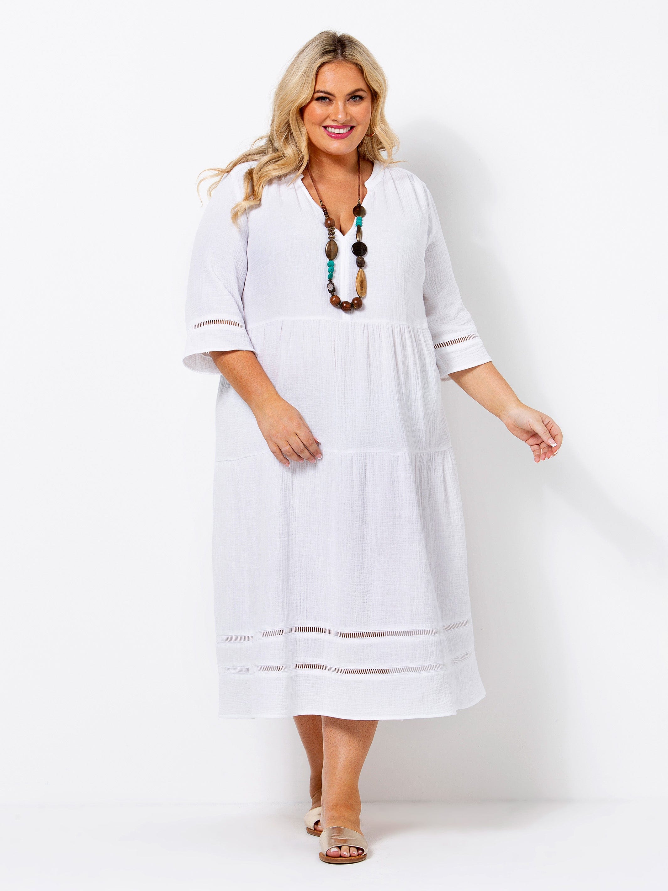 White Crinkle Cotton Dress Swish Fashion