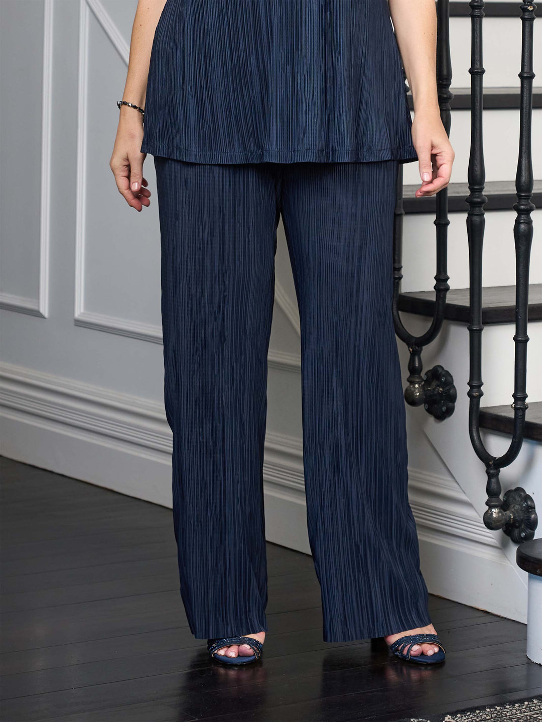 Pleated Palazzo Pant - Navy