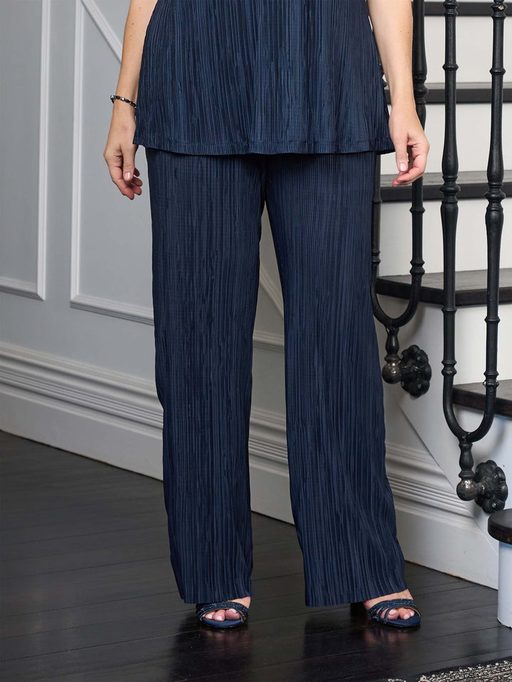 Pleated Palazzo Pant - Navy