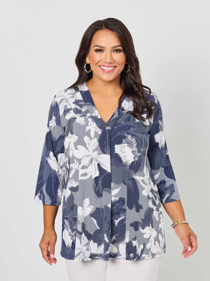 V-Neck Band Invert Print Jersey Top - Secluded Garden