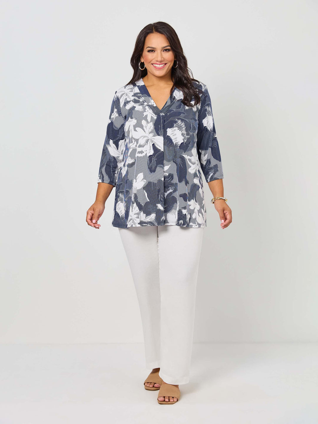 V-Neck Band Invert Print Jersey Top - Secluded Garden